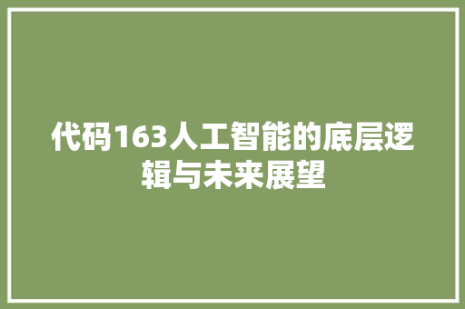 代码163人工智能的底层逻辑与未来展望  第1张