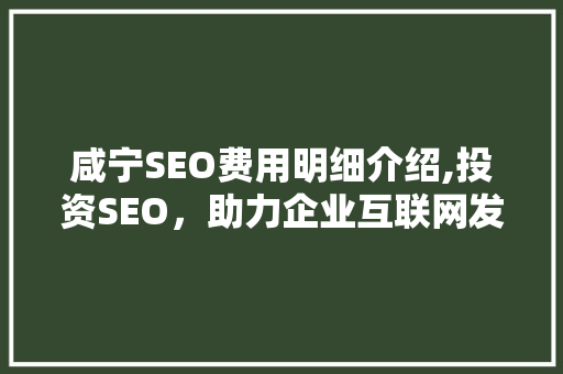 咸宁SEO费用明细介绍,投资SEO，助力企业互联网发展
