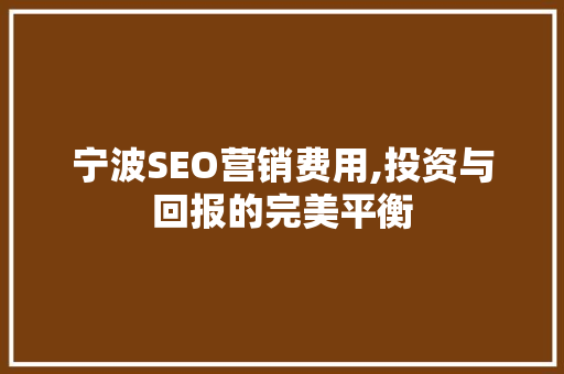 宁波SEO营销费用,投资与回报的完美平衡