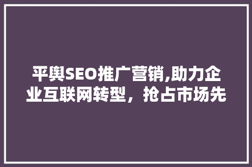 平舆SEO推广营销,助力企业互联网转型，抢占市场先机