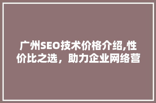 广州SEO技术价格介绍,性价比之选，助力企业网络营销