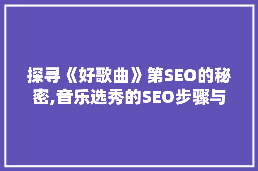 探寻《好歌曲》第SEO的秘密,音乐选秀的SEO步骤与传播之路