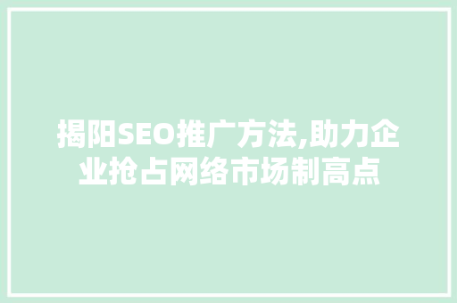 揭阳SEO推广方法,助力企业抢占网络市场制高点