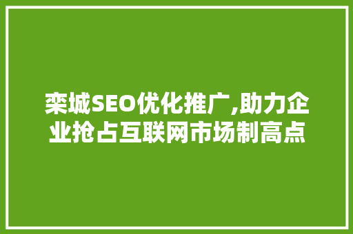 栾城SEO优化推广,助力企业抢占互联网市场制高点