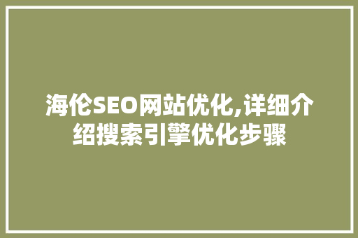 海伦SEO网站优化,详细介绍搜索引擎优化步骤