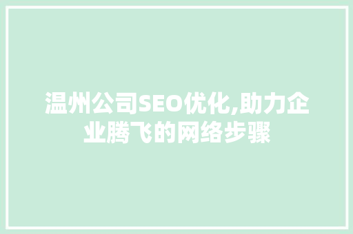 温州公司SEO优化,助力企业腾飞的网络步骤