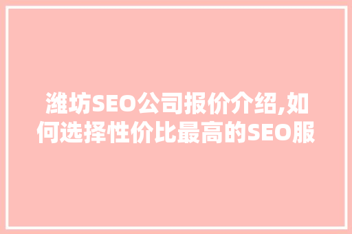 潍坊SEO公司报价介绍,如何选择性价比最高的SEO服务