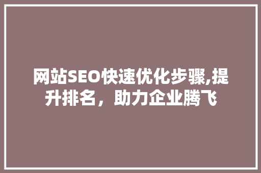网站SEO快速优化步骤,提升排名，助力企业腾飞