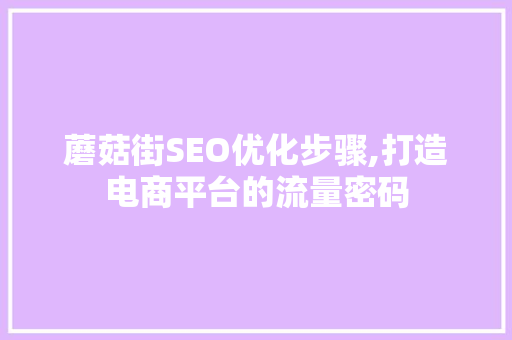 蘑菇街SEO优化步骤,打造电商平台的流量密码