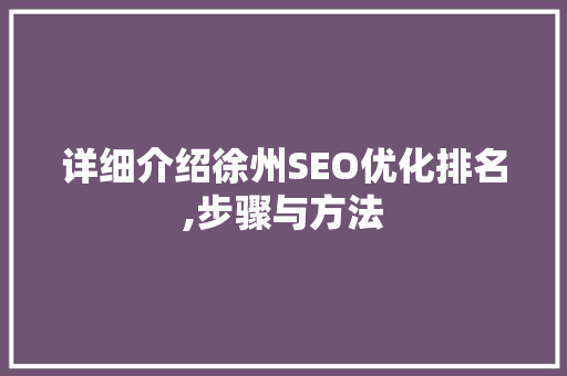 详细介绍徐州SEO优化排名,步骤与方法