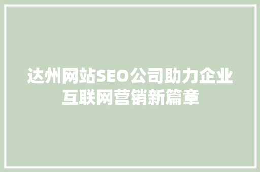 达州网站SEO公司助力企业互联网营销新篇章