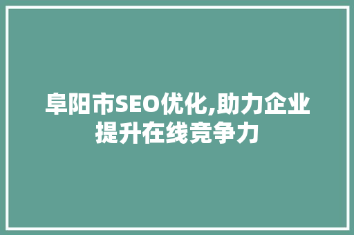 阜阳市SEO优化,助力企业提升在线竞争力