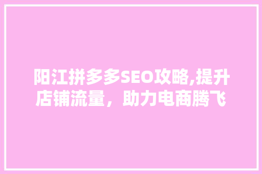 阳江拼多多SEO攻略,提升店铺流量，助力电商腾飞