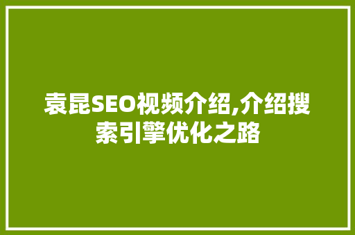 袁昆SEO视频介绍,介绍搜索引擎优化之路