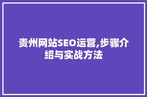 贵州网站SEO运营,步骤介绍与实战方法