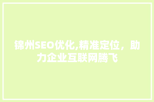 锦州SEO优化,精准定位，助力企业互联网腾飞  第1张