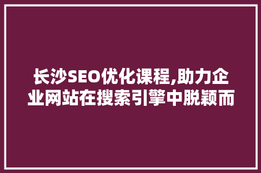 长沙SEO优化课程,助力企业网站在搜索引擎中脱颖而出