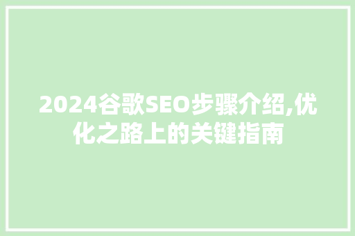 2024谷歌SEO步骤介绍,优化之路上的关键指南