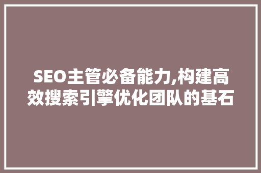 SEO主管必备能力,构建高效搜索引擎优化团队的基石