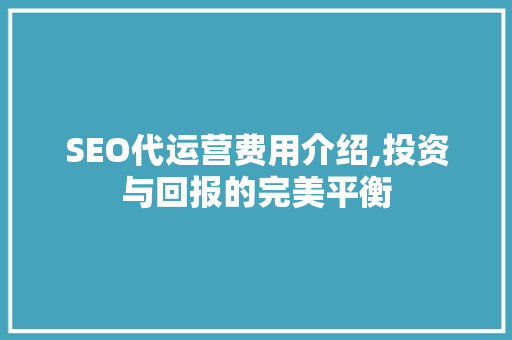 SEO代运营费用介绍,投资与回报的完美平衡