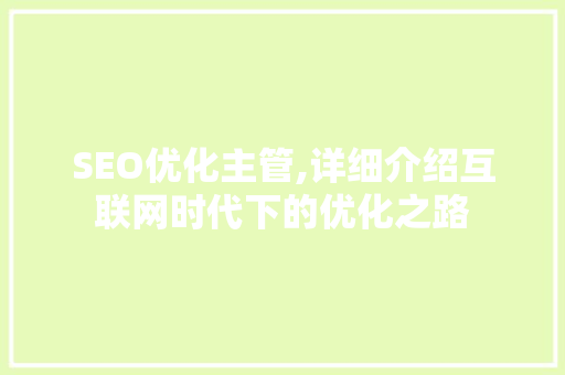 SEO优化主管,详细介绍互联网时代下的优化之路