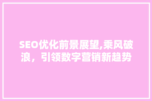 SEO优化前景展望,乘风破浪，引领数字营销新趋势
