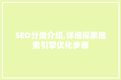 SEO分类介绍,详细探索搜索引擎优化步骤