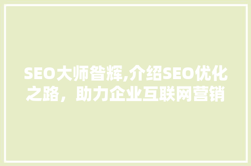 SEO大师昝辉,介绍SEO优化之路，助力企业互联网营销