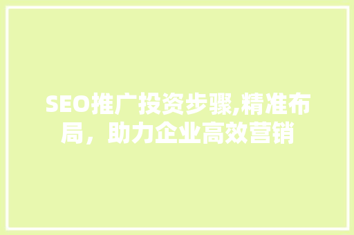 SEO推广投资步骤,精准布局，助力企业高效营销