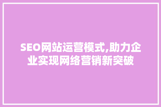 SEO网站运营模式,助力企业实现网络营销新突破