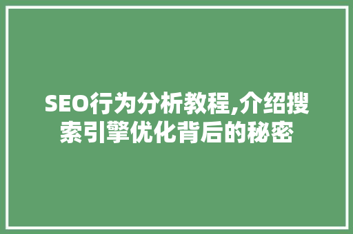 SEO行为分析教程,介绍搜索引擎优化背后的秘密