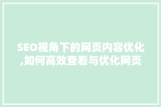 SEO视角下的网页内容优化,如何高效查看与优化网页