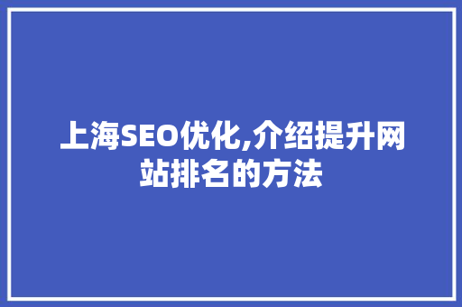 上海SEO优化,介绍提升网站排名的方法