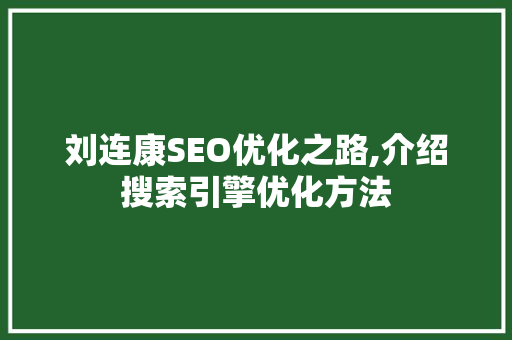 刘连康SEO优化之路,介绍搜索引擎优化方法