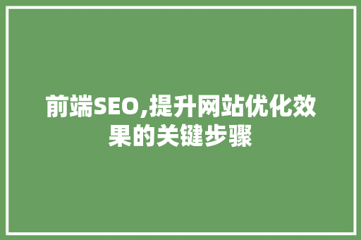 前端SEO,提升网站优化效果的关键步骤