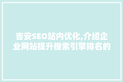 吉安SEO站内优化,介绍企业网站提升搜索引擎排名的方法