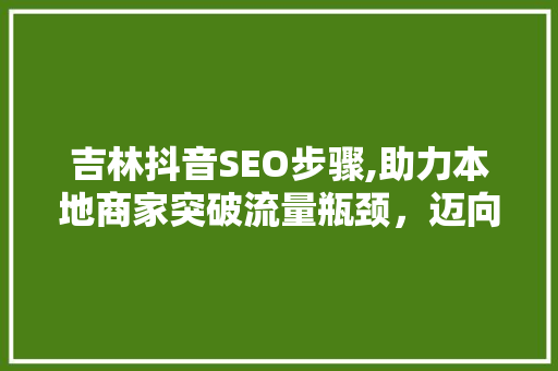 吉林抖音SEO步骤,助力本地商家突破流量瓶颈，迈向成功之路