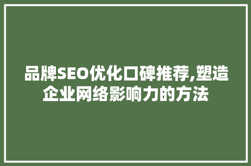 品牌SEO优化口碑推荐,塑造企业网络影响力的方法