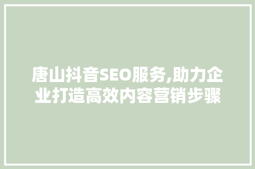 唐山抖音SEO服务,助力企业打造高效内容营销步骤