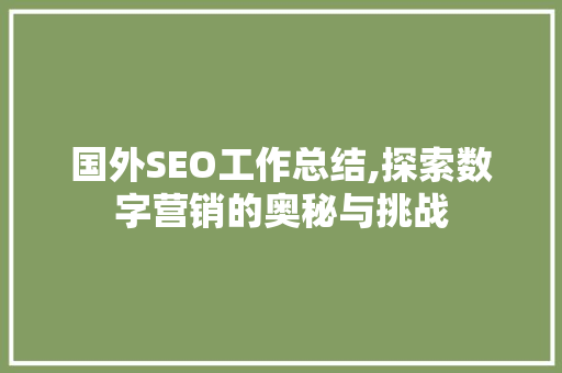 国外SEO工作总结,探索数字营销的奥秘与挑战