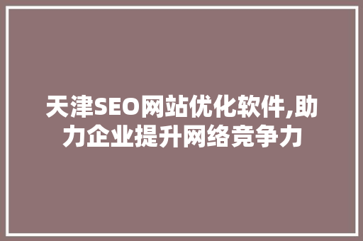 天津SEO网站优化软件,助力企业提升网络竞争力