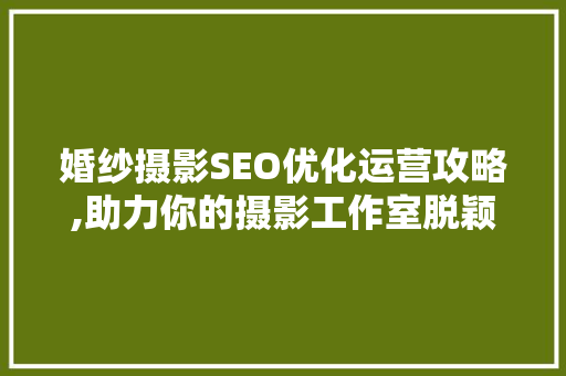 婚纱摄影SEO优化运营攻略,助力你的摄影工作室脱颖而出