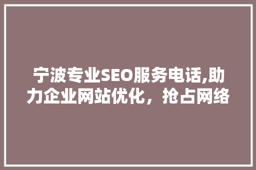 宁波专业SEO服务电话,助力企业网站优化，抢占网络市场先机