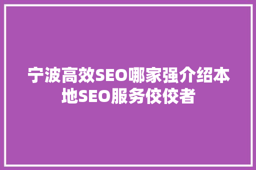 宁波高效SEO哪家强介绍本地SEO服务佼佼者