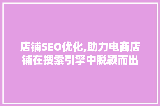 店铺SEO优化,助力电商店铺在搜索引擎中脱颖而出
