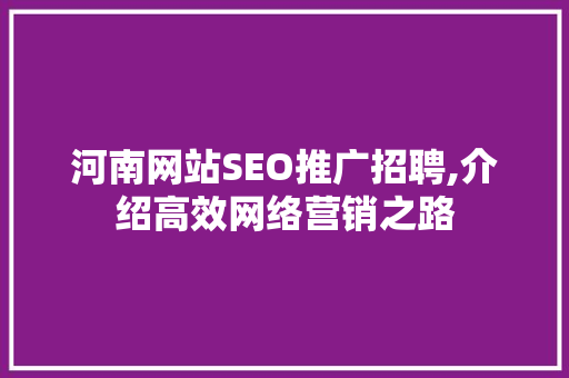 河南网站SEO推广招聘,介绍高效网络营销之路