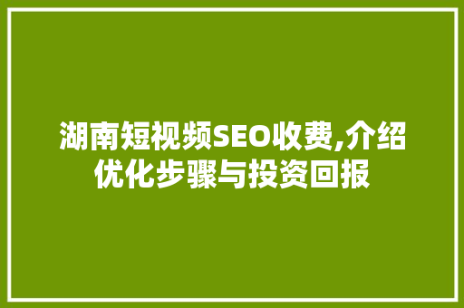 湖南短视频SEO收费,介绍优化步骤与投资回报