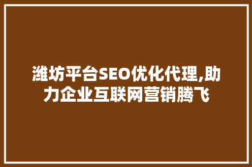潍坊平台SEO优化代理,助力企业互联网营销腾飞