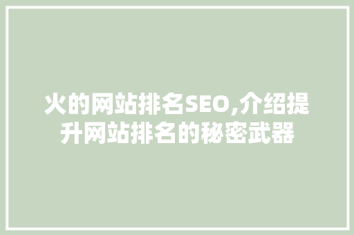 火的网站排名SEO,介绍提升网站排名的秘密武器