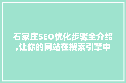 石家庄SEO优化步骤全介绍,让你的网站在搜索引擎中脱颖而出